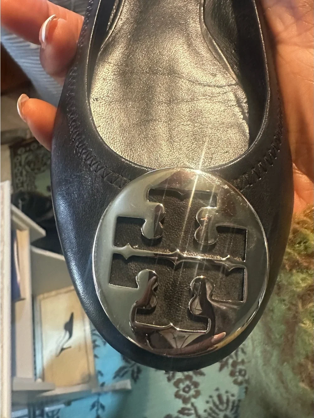 Tory Burch Black Leather Reva Logo Ballet Flats size 9